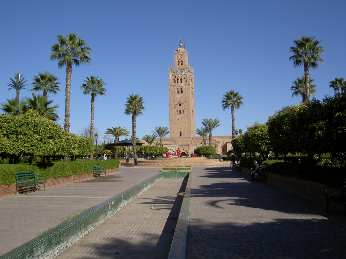 Marrakesch, Minarett der Koutoubia Moschee, erbaut ab 1162 (21.12.2013) 