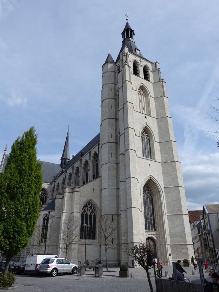 Mechelen, Kirche Unsere Lieben Frau jenseits der Dijle, erbaut im 16. Jahrhundert mit 115 Meter hohen Backsteinturm (27.04.2015)