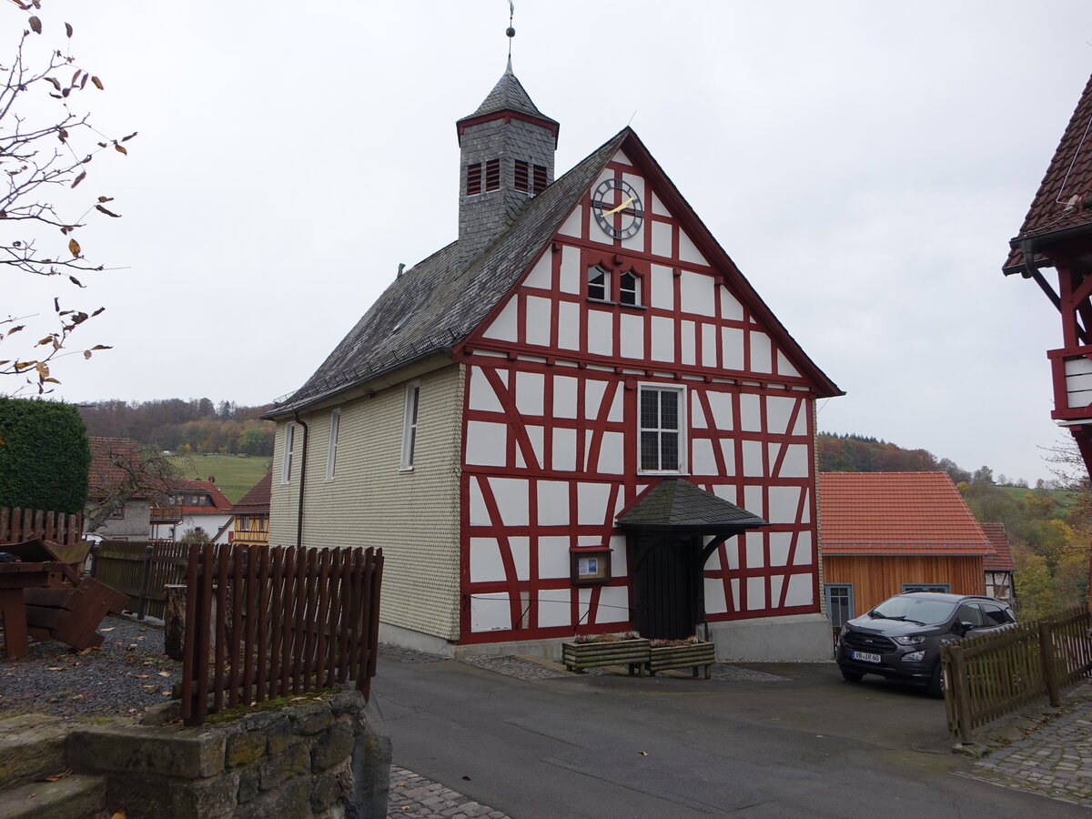 Michelbach, evangelische Fachwerkkirche, erbaut 1835 (30.10.2021)
