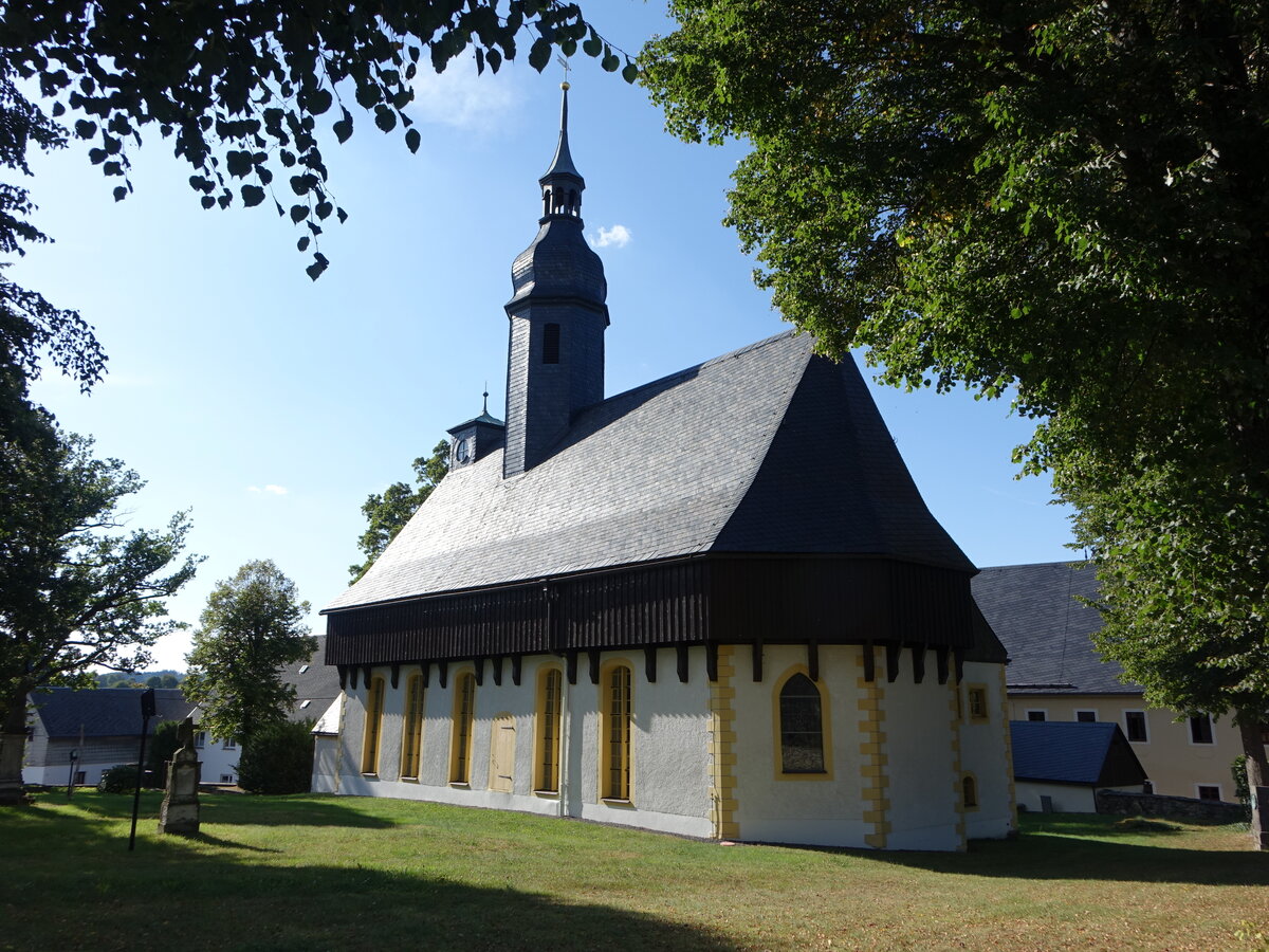 Mittelsaida, evangelische Kirche, erbaut im 15. Jahrhundert, Dachreiter von 1701 (17.09.2023)