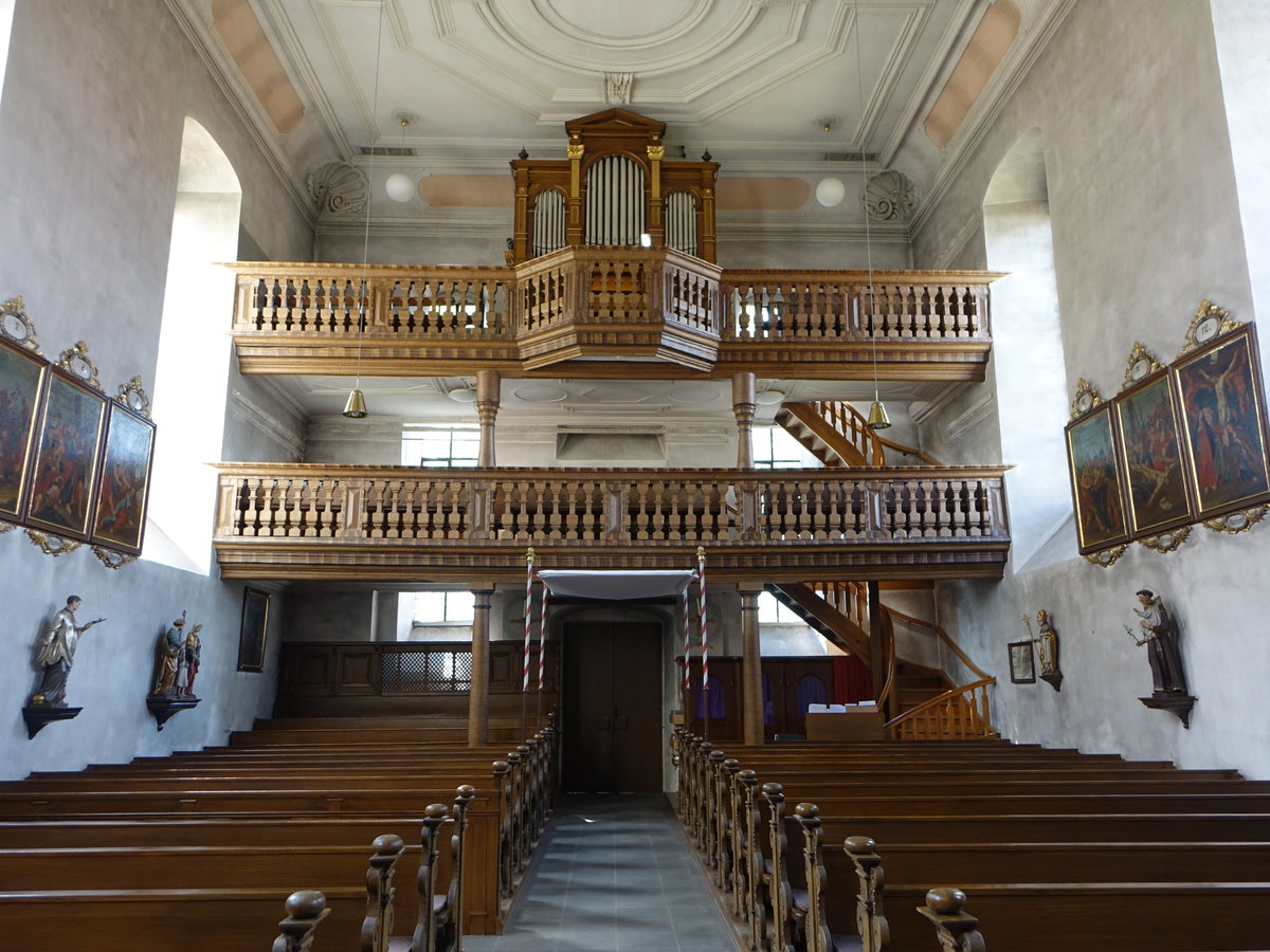 Mittelstreu, Orgelempore in der kath. St. Johannes Kirche (08.07.2018)