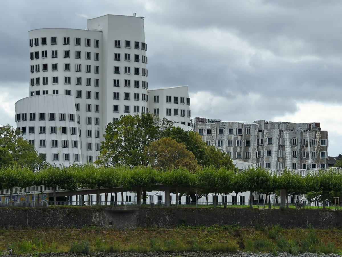 Moderne Architektur (Gehry-Bauten) aus dem Jahr 1999 am Neuen Zollhof, so gesehen Anfang September 2026 in D�sseldorf.