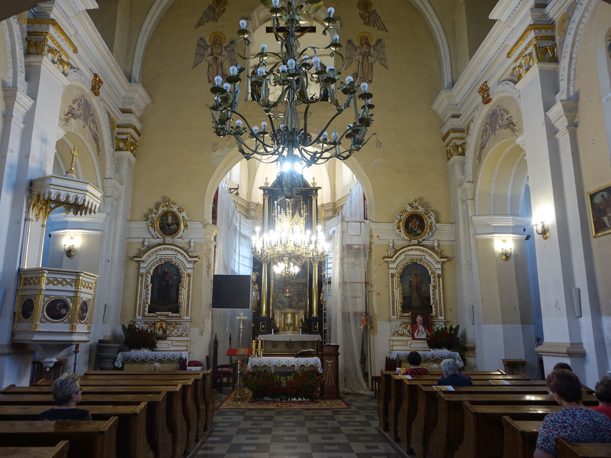 Modliborzyce, barocker Innenraum der Pfarrkirche St. Stanislaw, Hochaltar von 1791 (18.06.2021)