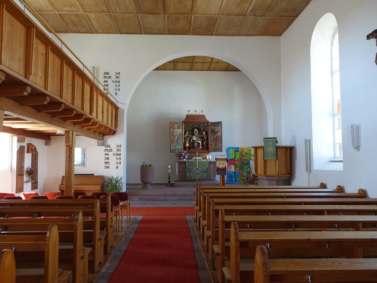 Monakam, Innenraum mit Kassettendecke in der ev. Pfarrkirche (01.07.2018)