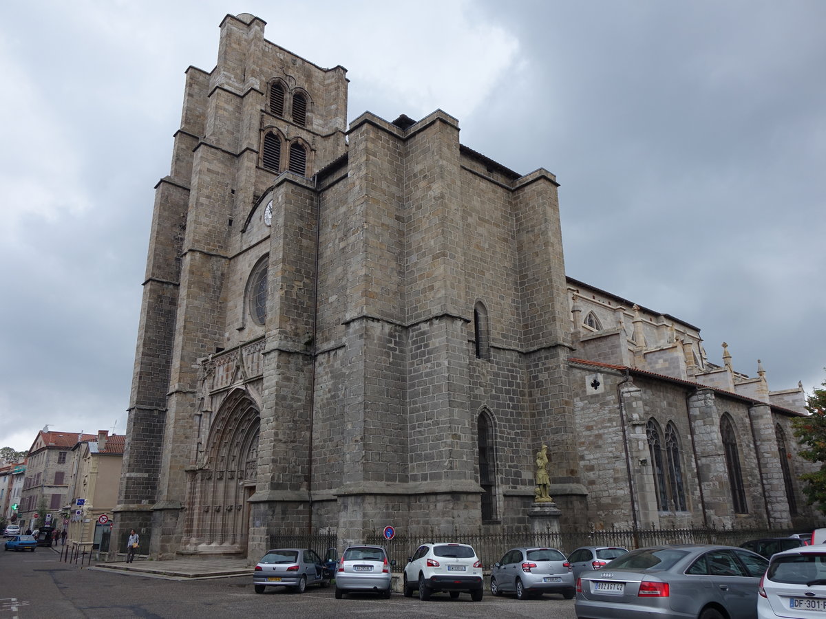 Montbrison, Kollegiatskirche Notre Dame d´Esperance, erbaut ab 1226, Fassade aus dem 15. Jahrhundert (19.09.2016)