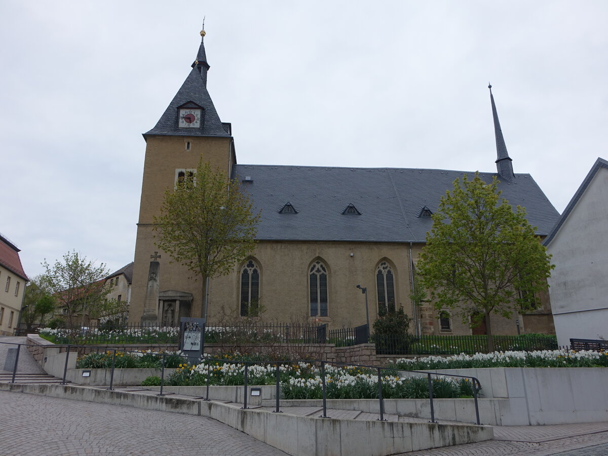 Mnchenbernsdorf, evangelische St. Mauritius Kirche, erbaut ab 1260 (29.04.2023)