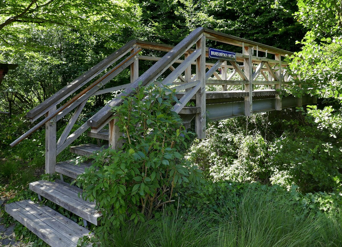 Mnstertal,  Brunes Brckle , Fugngerbrcke ber das Schwarzwaldflchen Neumagen, erbaut 2009, Juli 2022