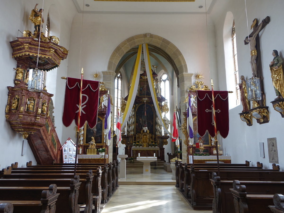 Mrsbach, barocke Altre und Kanzel in der St. Sebastian Kirche (09.04.2018)