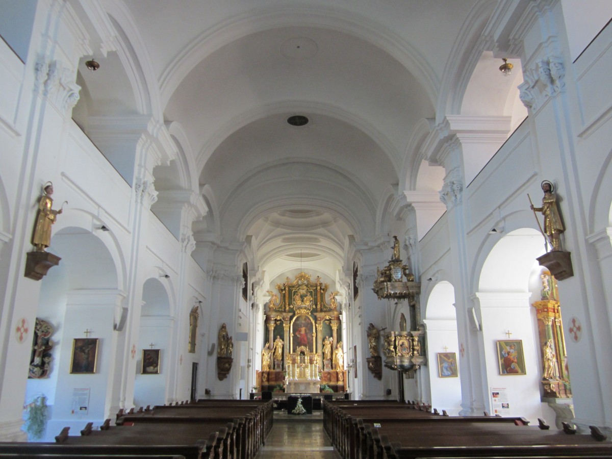 Mureck, Innenraum der Pfarrkirche St. Bartholomus, Hochaltarbild von J. V. Hauck (21.08.2013)