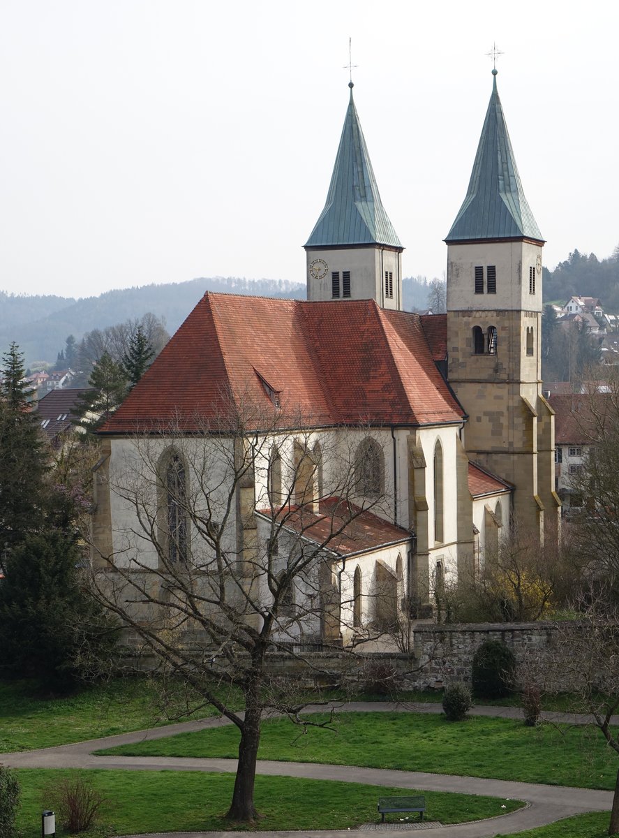 Murrhardt, Ev. Stadtkirche, erbaut von 1430 bis 1450 (03.04.2016)