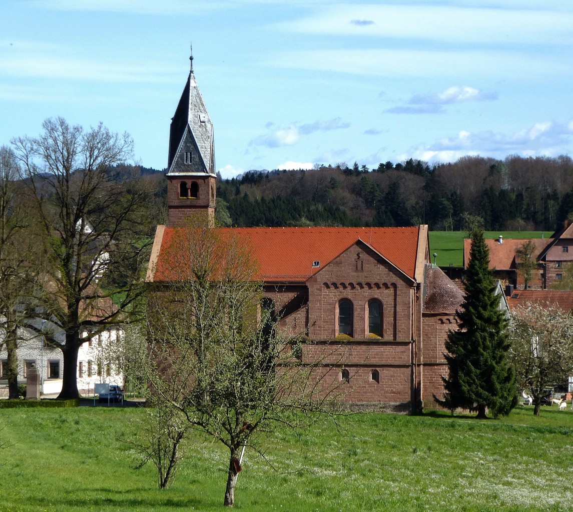 Mubach, ein Ortsteil von Freiamt, die 1899-1901 erbaute Kirche im Stil der Neoromanik, April 2015