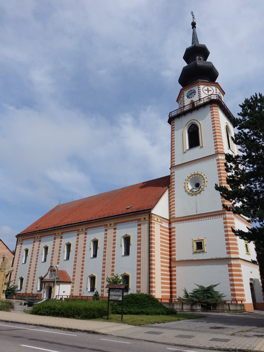 Myjava / Miawa, barocke Ev. Toleranz Kirche, erbaut 1783, Kirchturm von 1854 (04.08.2020)