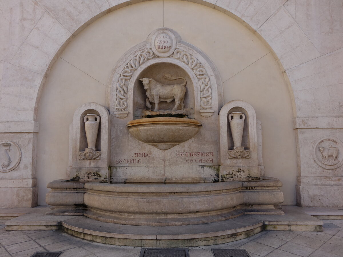 Nardo, Fontana del Toro in der Via Rosario, errichtet 1930 durch den Bildhauer Michele Gaballo (02.03.2023)