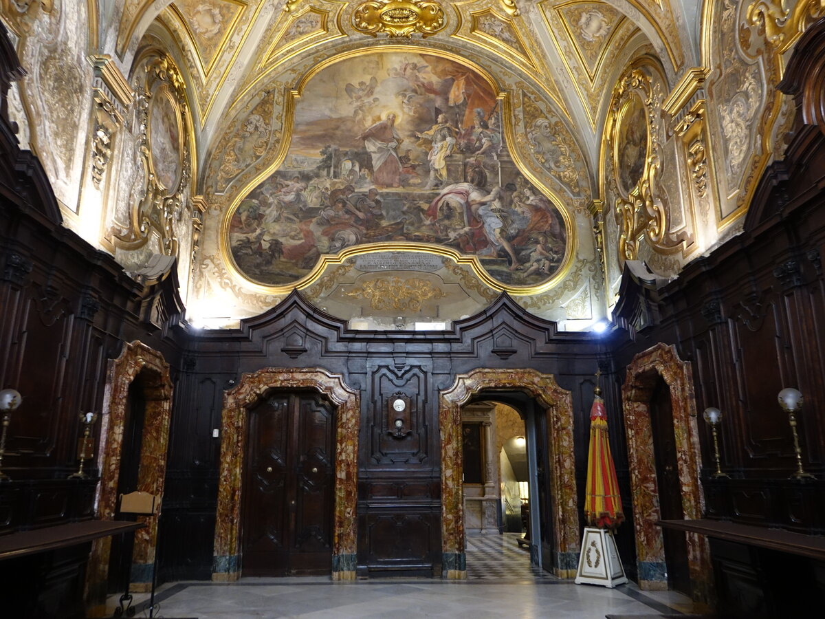Neapel, Sakristei der Basilika St. Maria del Carmine von Nicola Tagliacozzi Canale, Gemlde von Filippo Falciatore (23.09.2022)