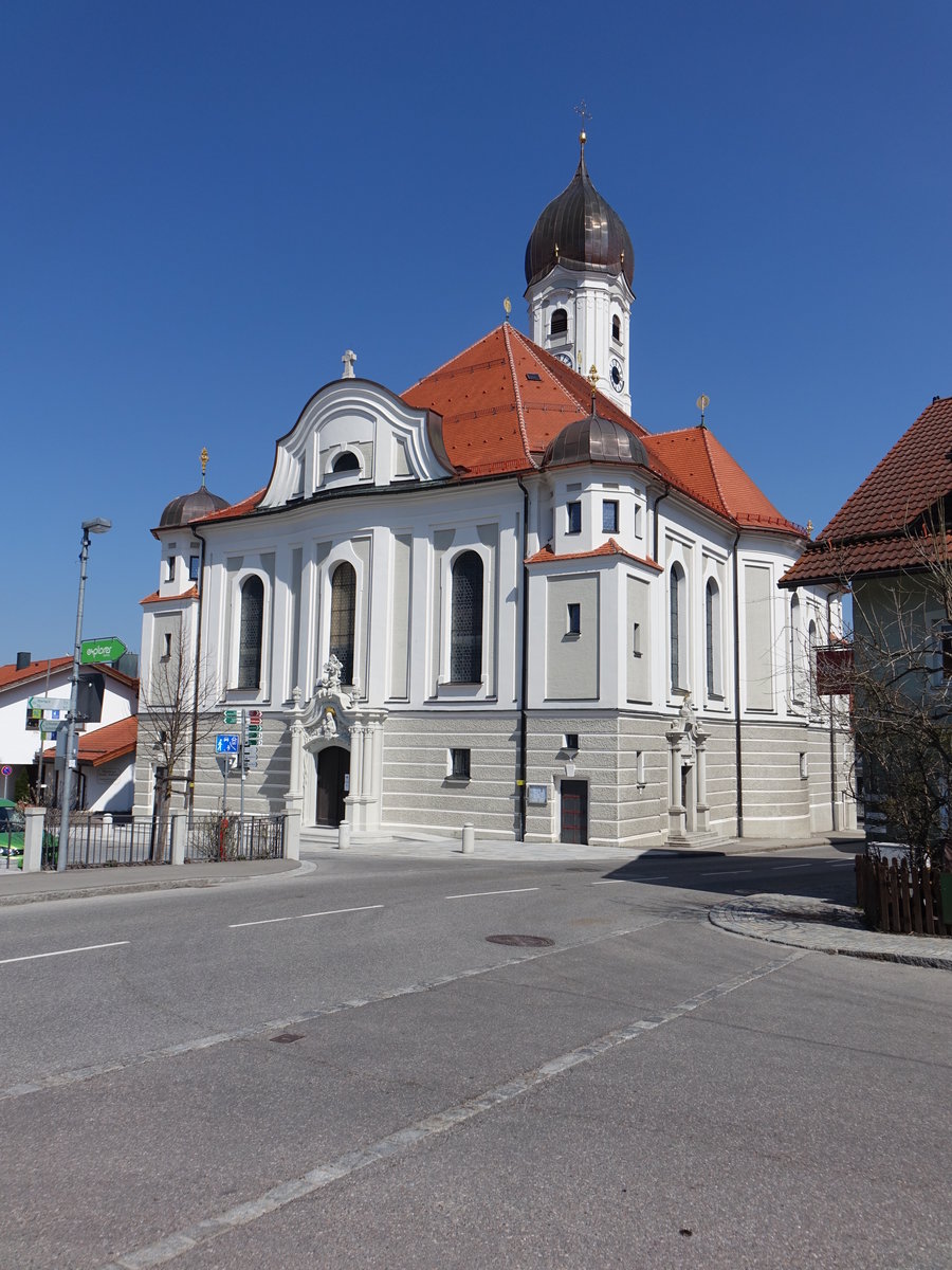 Nesselwang, kath. Pfarrkirche St. Andreas, erbaut von 1904 bis 1906 durch Ferdinand Schildhauer (26.04.2021)