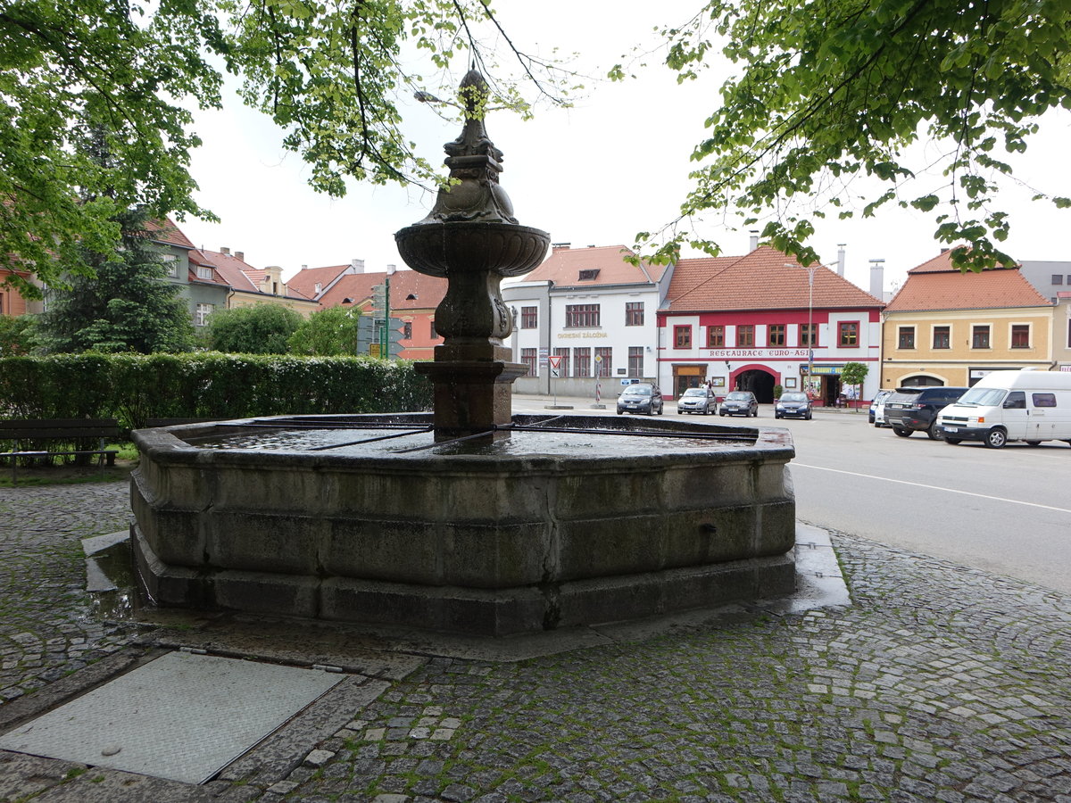 Netolice, Stadtbrunnen am Hauptplatz Mirove Namesti (25.05.2019)