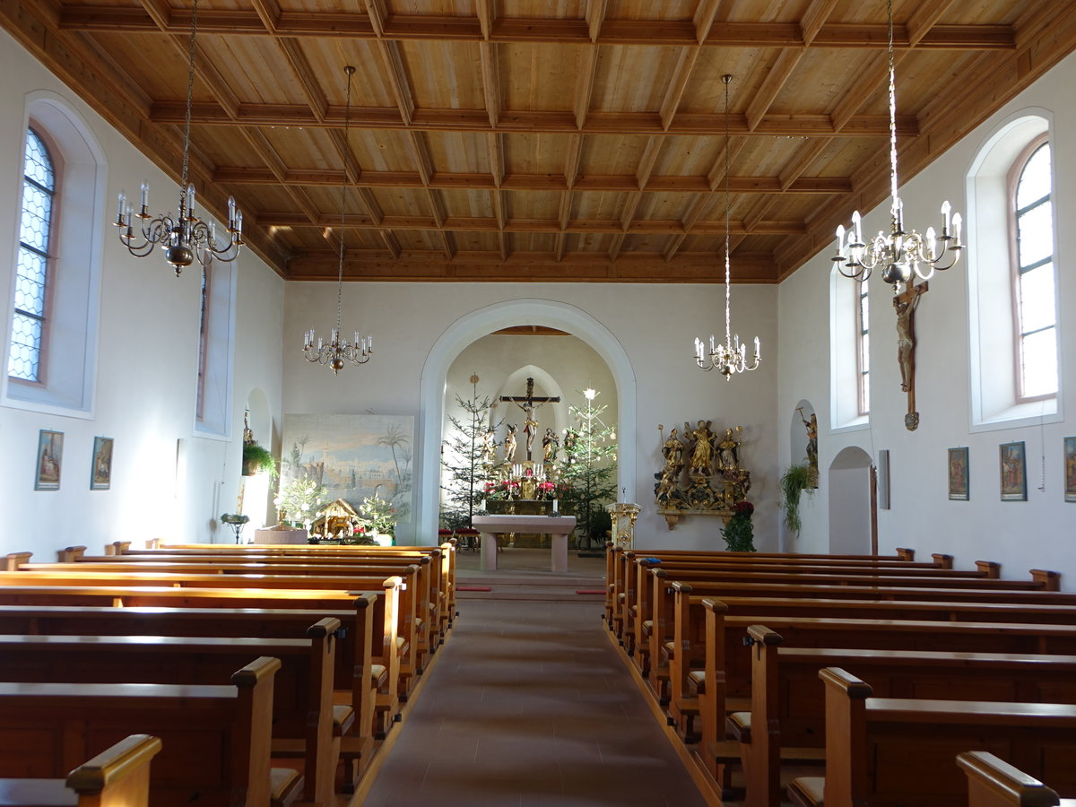 Neukirch, Innenraum in der St. Andreas Kirche, Skulpturen von Adam Winterhalder und Matthias Faller (26.12.2018)