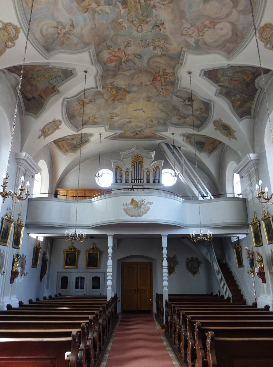 Neunaigen, Orgelempore und Deckenfresken von Johann Franz Lidtmann in der Pfarrkirche St. Vitus und Leonhard (20.05.2018)