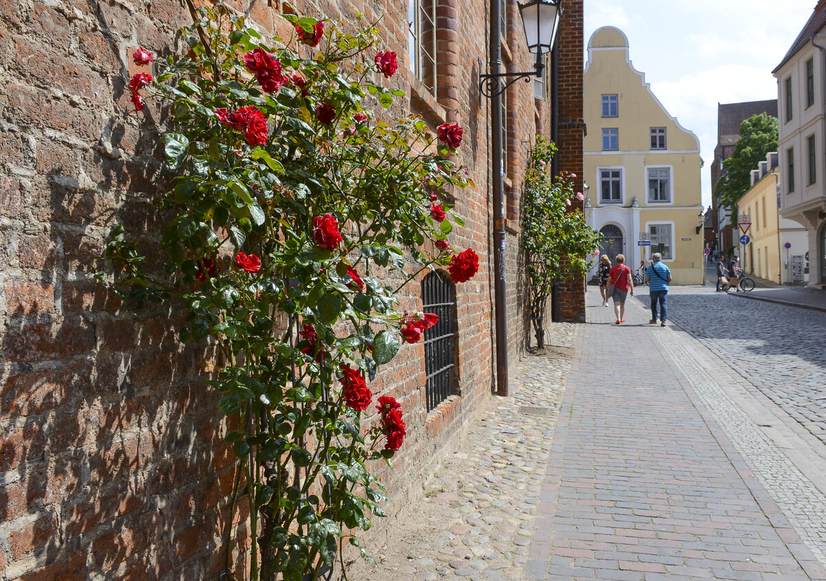 Neustadt in Wismar - Blick in Richtung Lbsche Strae. Aufnahme: 18. Juni 2022.