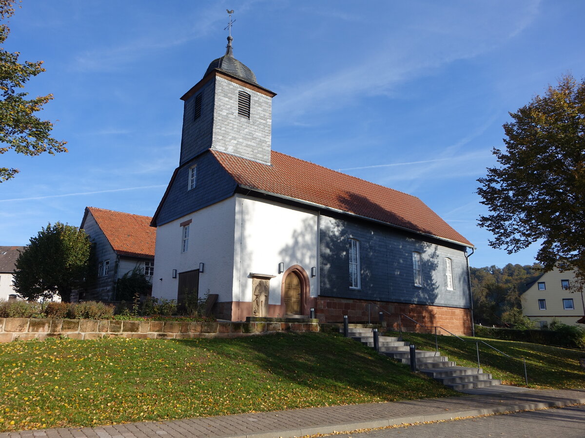 Nieder-Waroldern, evangelische Kirche, erbaut im 14. Jahrhundert, Kirchenschiff neu erbaut 1823 (09.10.2022)