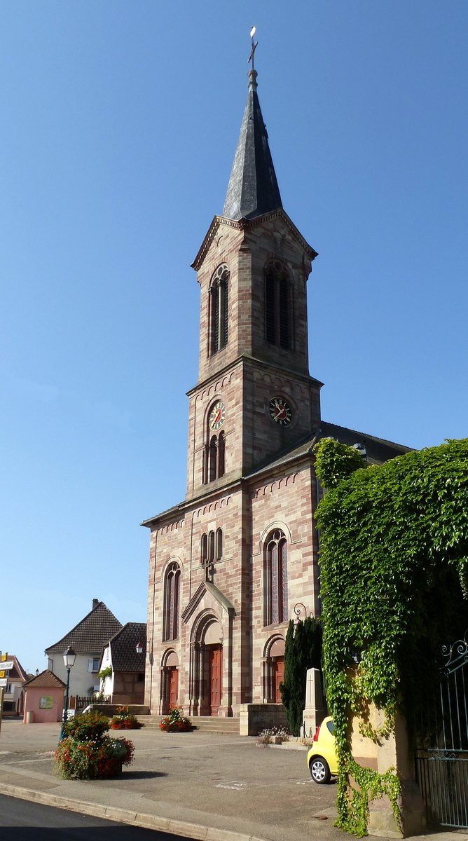 Niederhergheim im Elsa, die katholische Kirche St.Lucia, erbaut 1870, Aug.2017