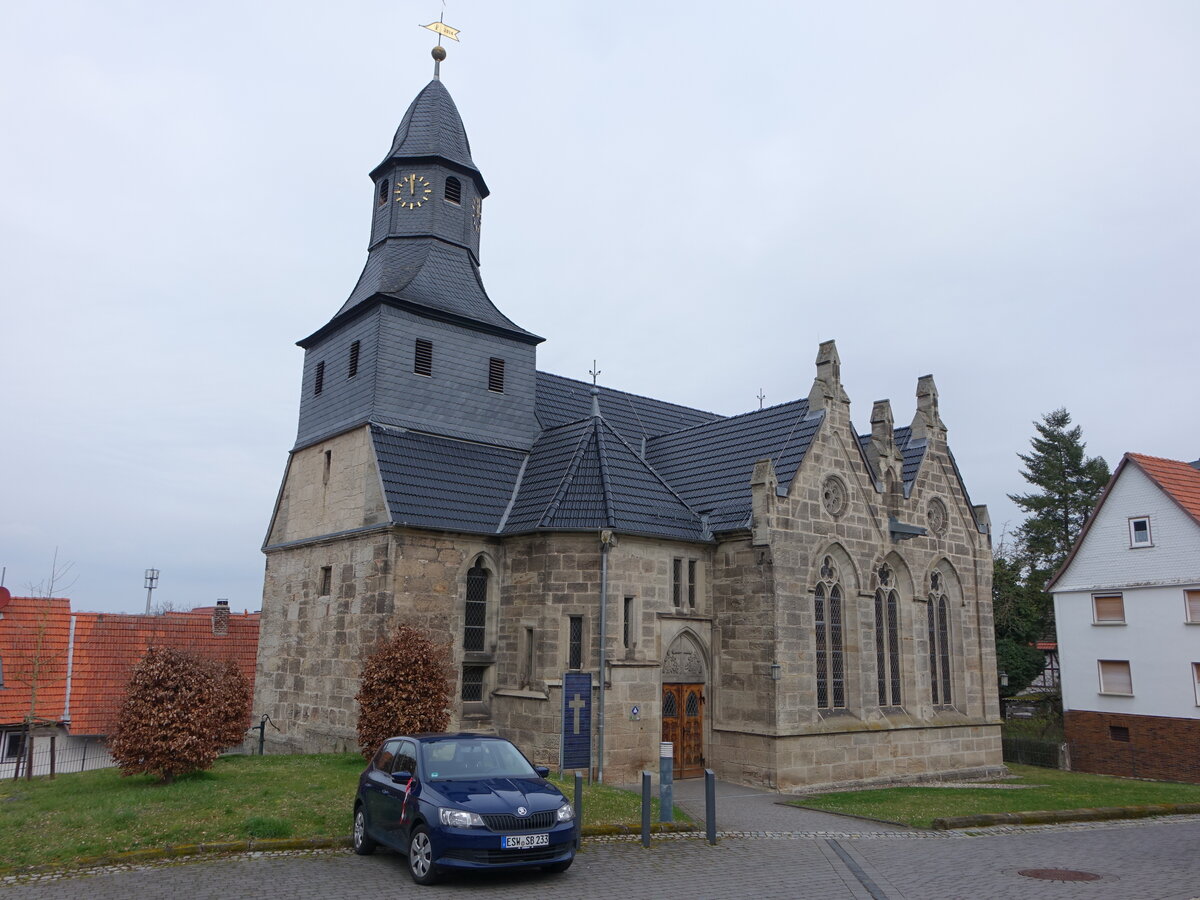 Niederhone, evangelische St. Martin Kirche, erbaut von 1894 bis 1896 durch Dr. Gustav Schnermark (18.03.2024)