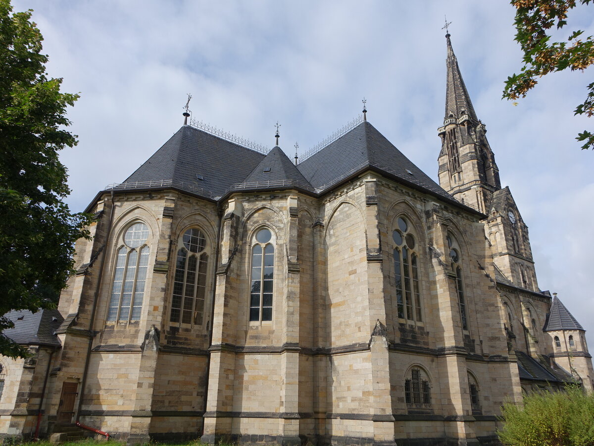 Niederplanitz, evangelische St. Lukas Kirche, erbaut von 1872 bis 1876 durch den Architekten Gotthilf Ludwig Mckel (13.08.2023)