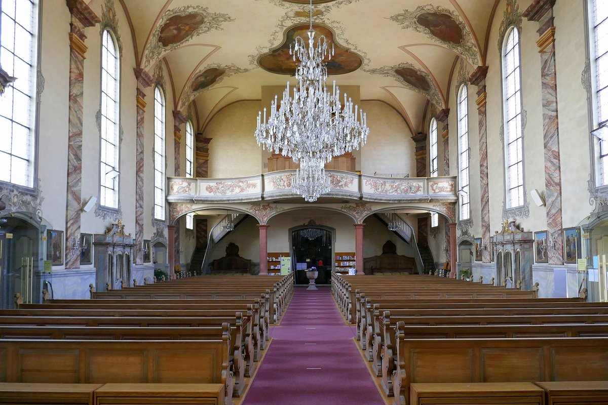 Niederschopfheim, Blick zur Orgelempore in der Kirche St.Brigitta, Juni 2020