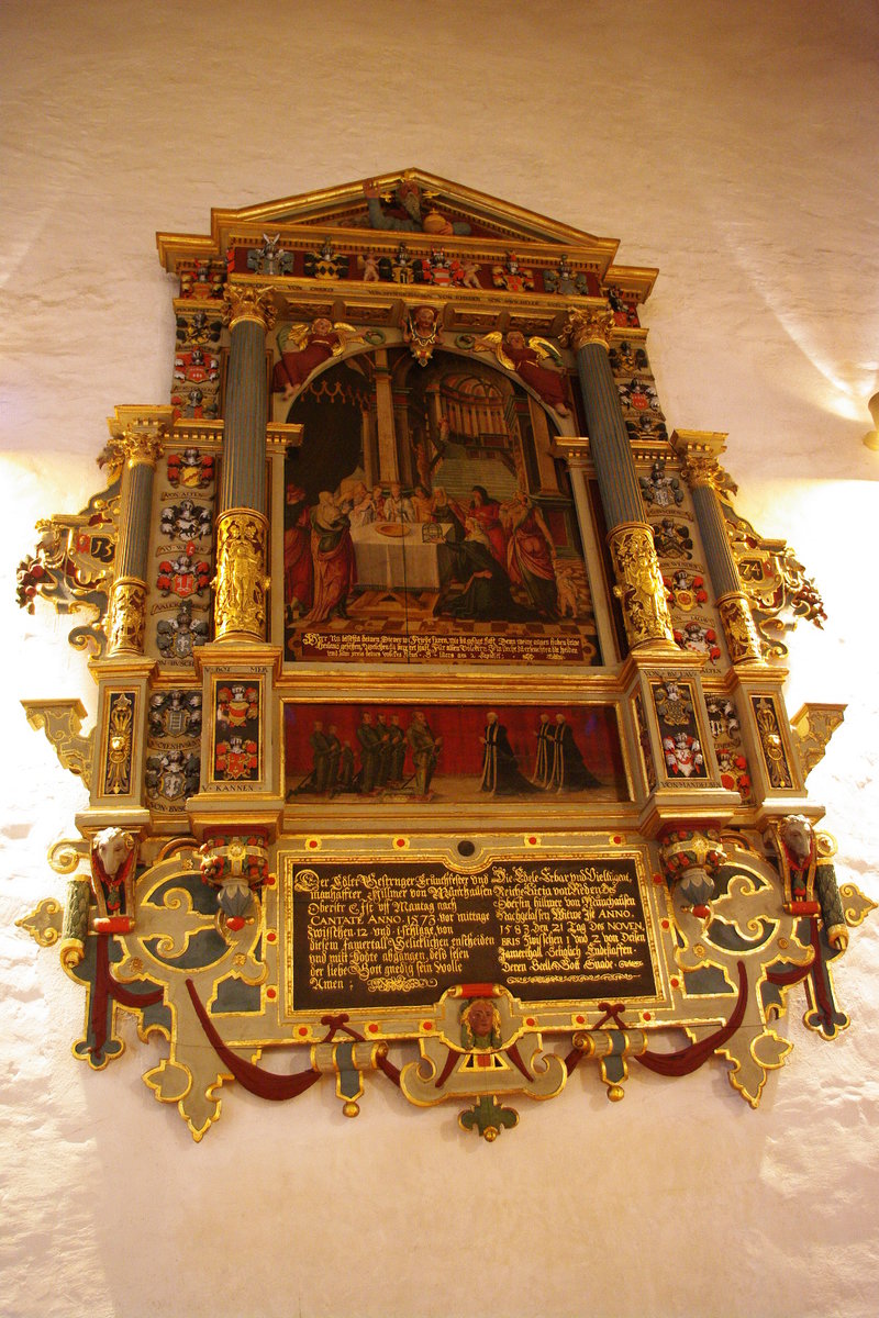 Nienburg, hlzerner Epitaph fr den Heerfhrer Hilmar von Mnchhausen von 1574 in der Ev. Pfarrkirche St. Martin (14.05.2010)