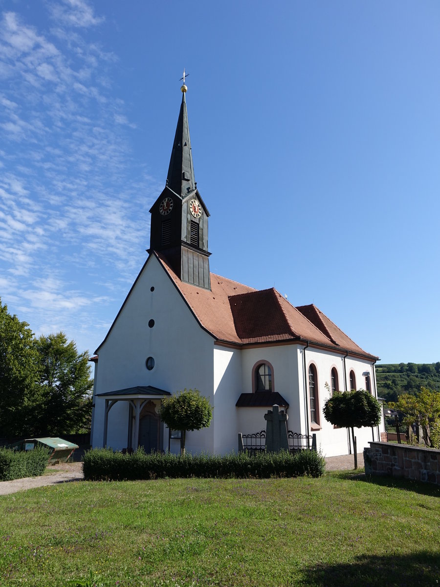 Nordweil, barocke kath. St. Barbara Kirche, erbaut 1760 (14.08.2016)
