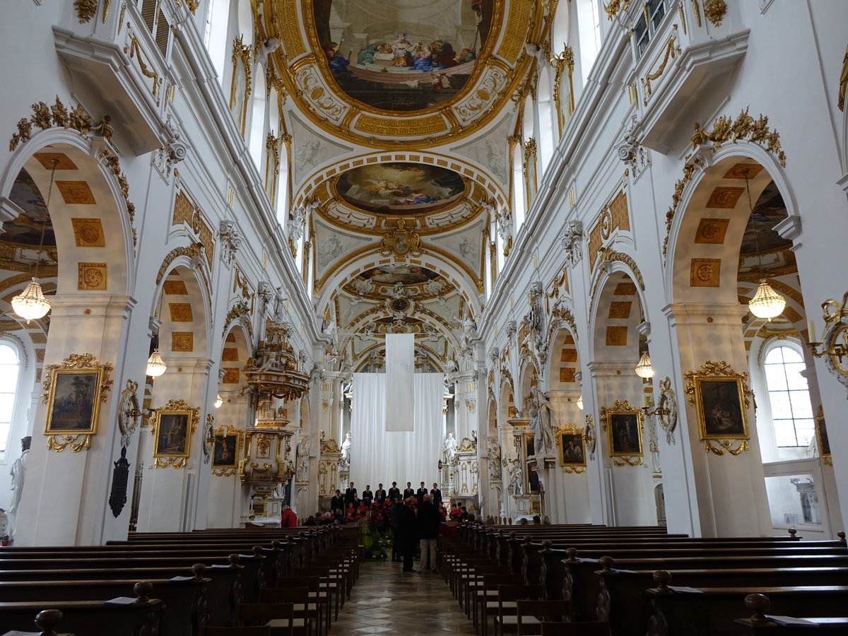 Oberelchingen, Klosterkirche St. Peter und Paul, erbaut ab 1666, Umbau im Rokokostil von 1746 bis 1784, Deckenfresken von Januarius Zick (13.03.2016)