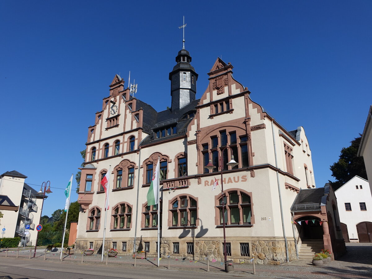 Oberlungwitz, Rathaus in der Hofer Strae, erbaut 1904 (16.09.2023)