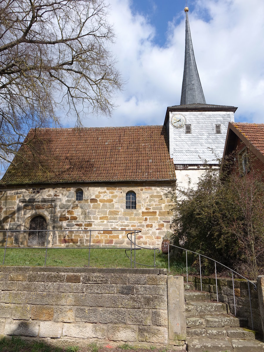 Obermerzbach, Ev. St. Michael Kirche, erbaut um 1200, älteste Kirche im Landkreis Haßberge (24.03.2016)