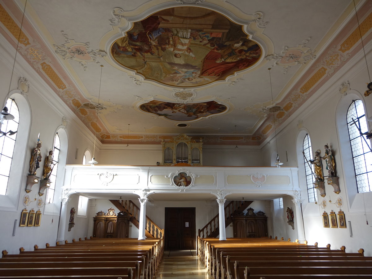 Oberroth, Orgelempore mit Riefle Orgel von 1904 in der St. Stephan Kirche (08.11.2020)