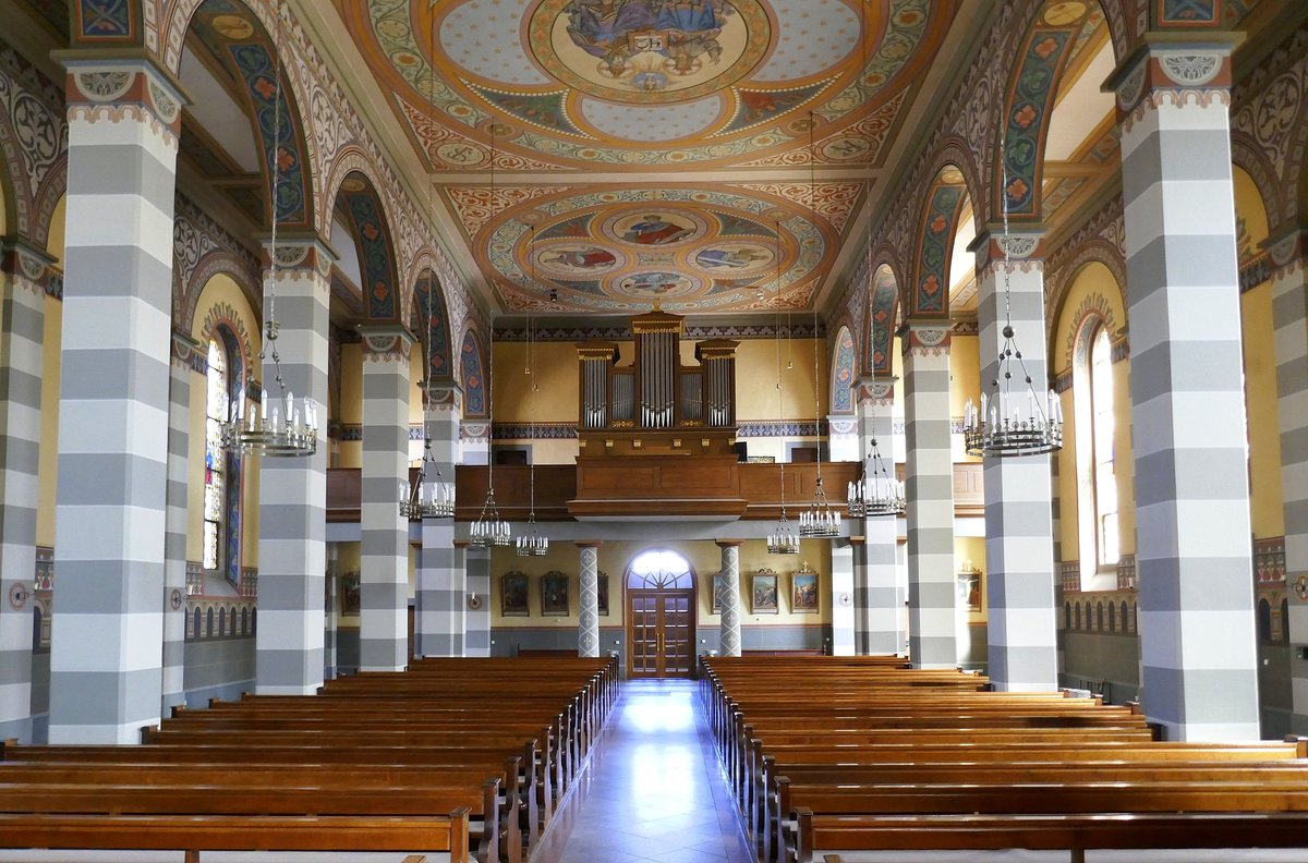 Oberrotweil, Blick zur Orgelempore in der Kirche St.Johannes Baptist, Mrz 2020