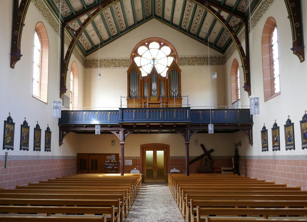 Oberweier, Blick zur Orgelempore in der St.Michaels-Kirche, April 2020