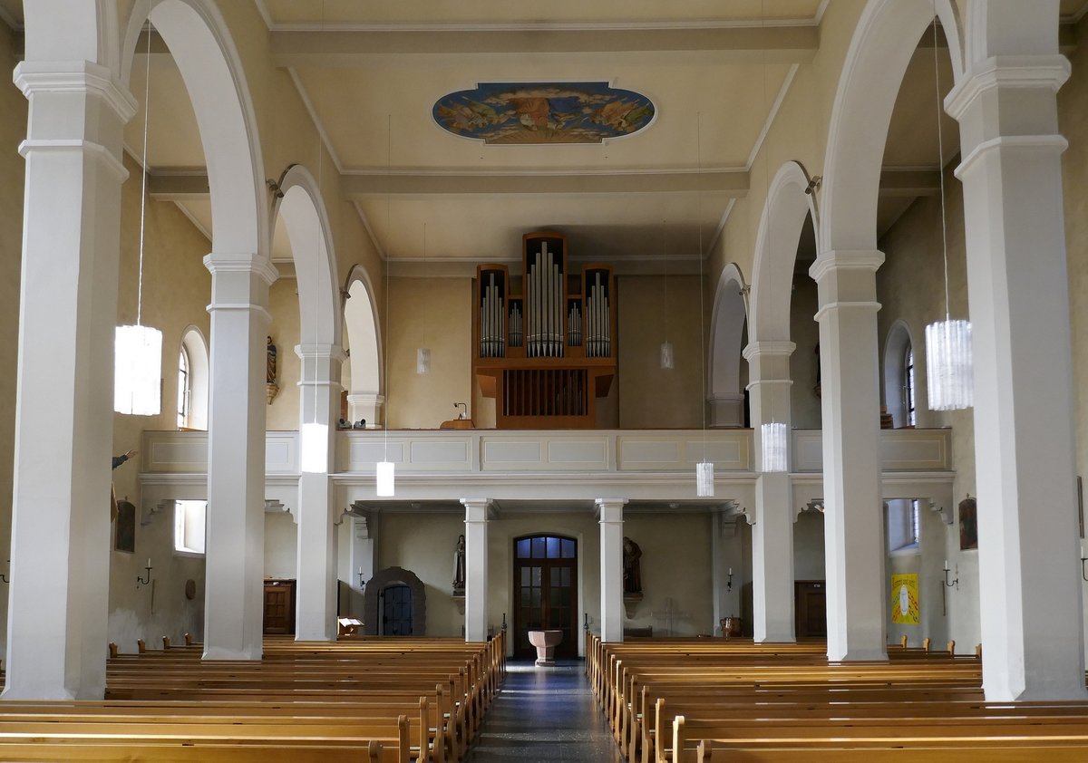Oberwinden, Pfarrkirche St.Stephan, Blick zur Orgelempore, Okt.2018