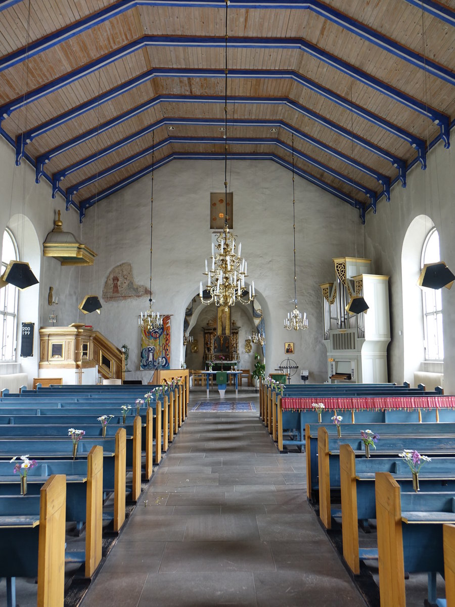 deshog, Innenraum der Ev. Kirche, Altar von Olaf Wistrm aus dem Jahr 1703, Kanzel von 1796 (15.06.2017)