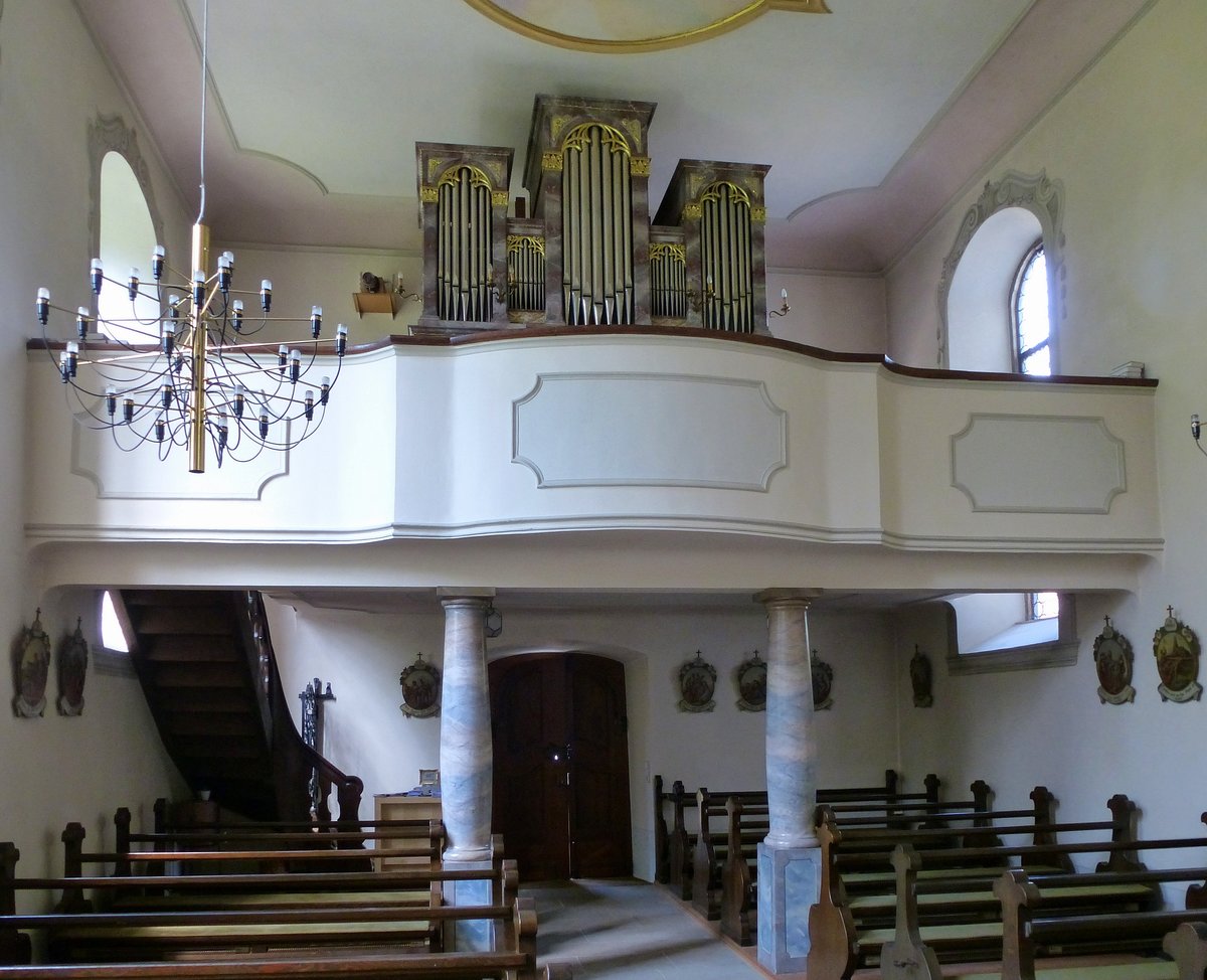 Offnadingen, Blick zur Orgelempore in der Pfarrkirche, Aug.2017