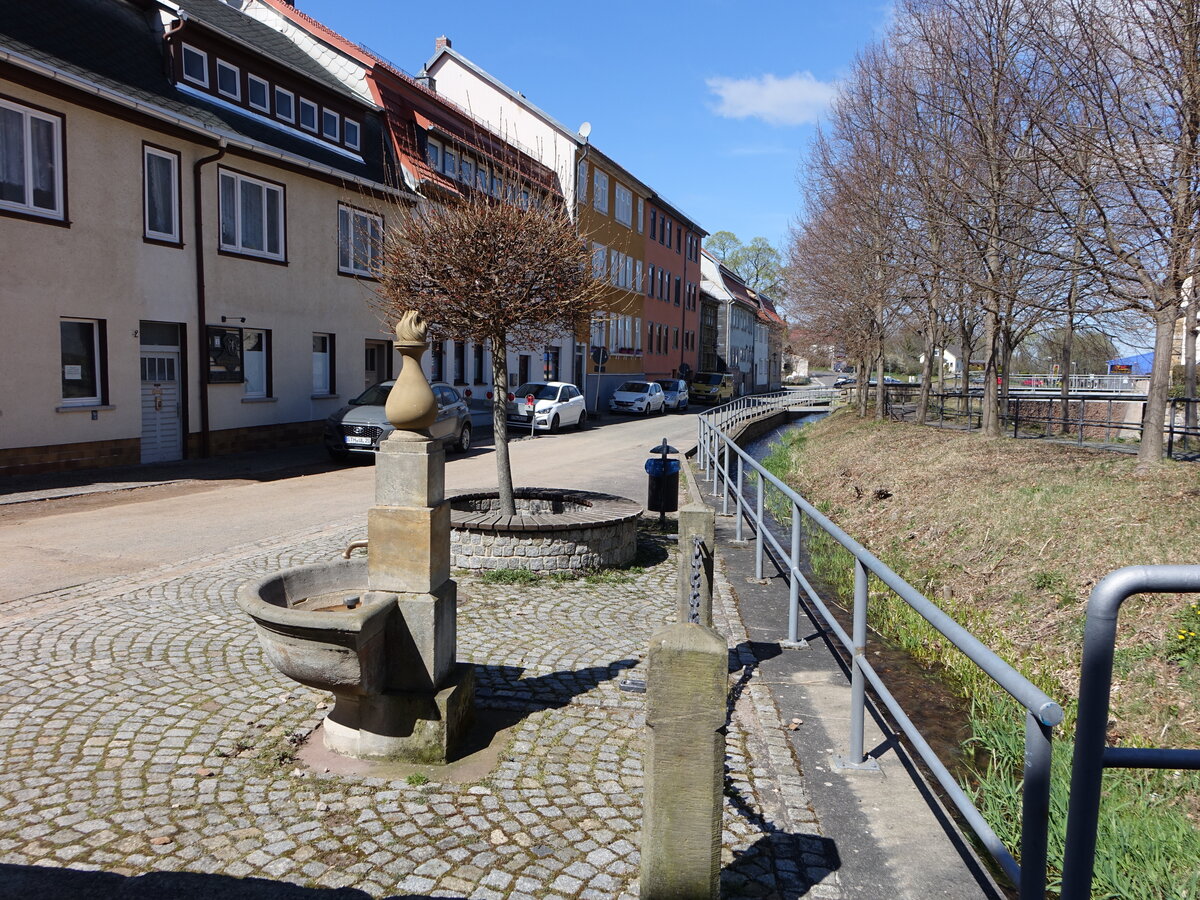Ohrdruf, Brunnen und Huser in der Lberstrae (16.04.2022)
