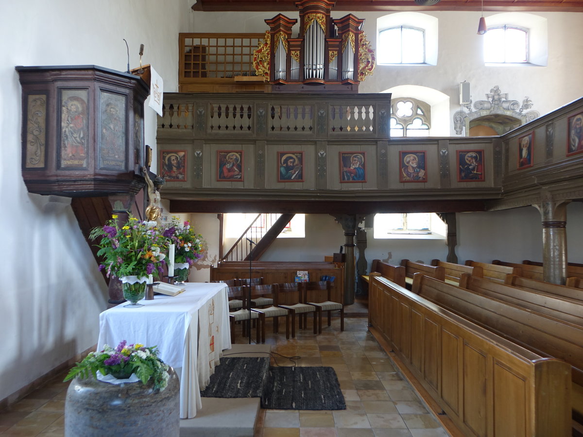 Ohrnberg, Kanzel, Altar und Orgel in der Ev. Kirche (29.04.2018)