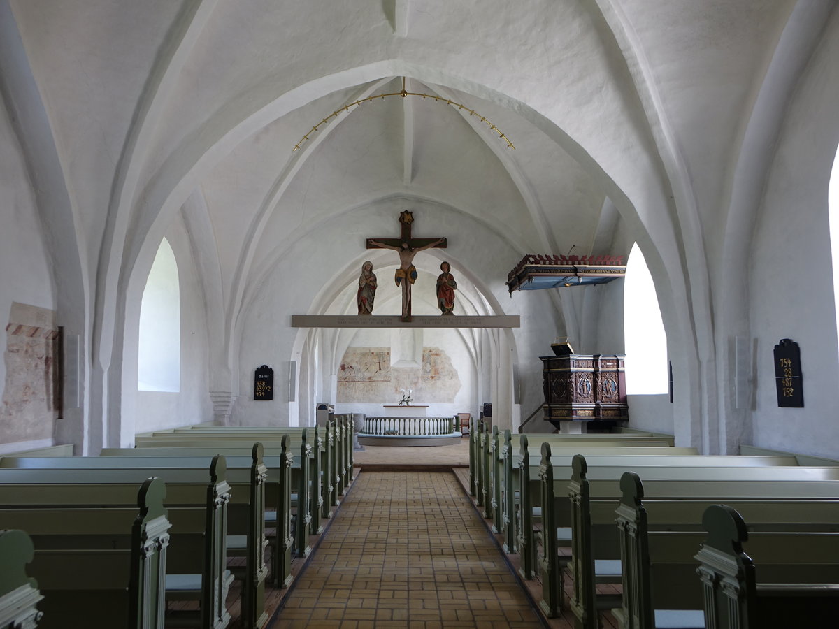 Orsted, Innenraum der Sankt Jorgen Kirche mit Renaissancekanzel (23.07.2019)