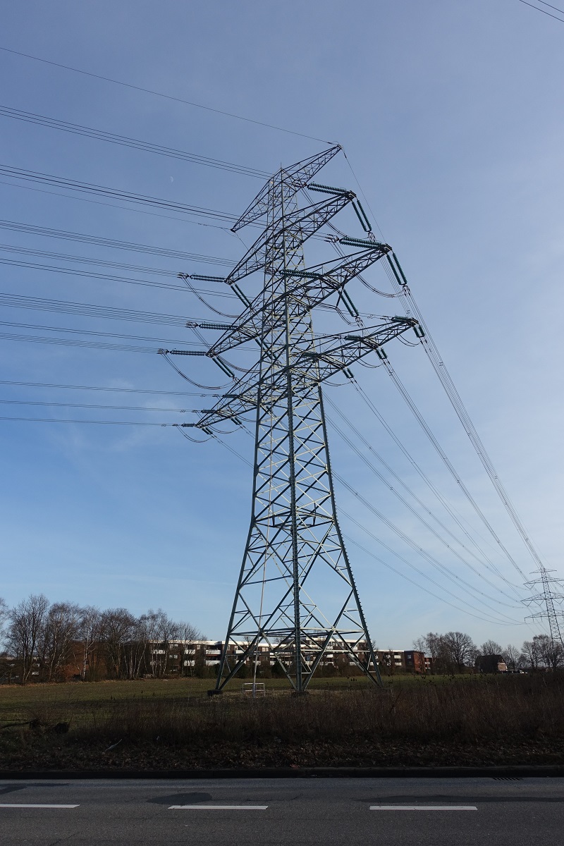 Oststeinbek (Kreis Stormarn am 19.2.2021: Freileitungsmast  der europischen Verbundleitung  auf einem Feld  /