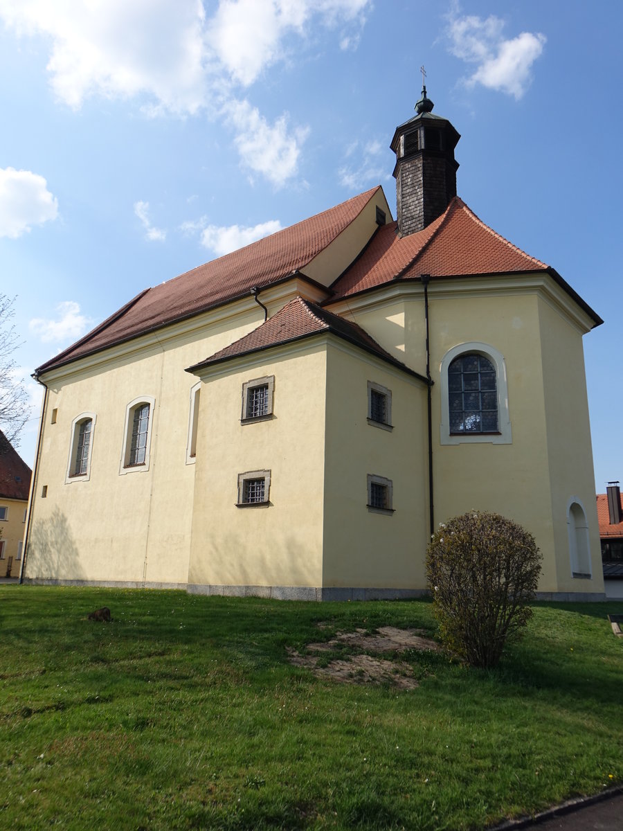 Ottengrn, Katholische Wallfahrts- und Expositurkirche St. Sebastian, verputzter Massivbau mit Satteldach, erbaut 1727 (22.04.2018)