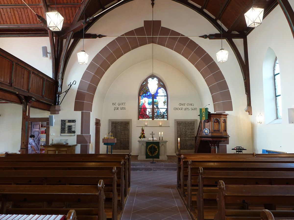 Palmbach, neugotischer Innenraum von 1906 in der Waldenserkirche (12.08.2017)