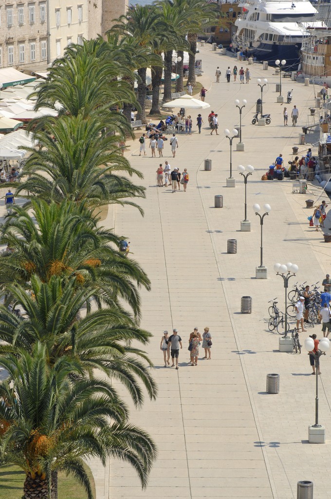 Palmenpromenade im kroatischen Trogir. Aufnahme: Juli 2009.