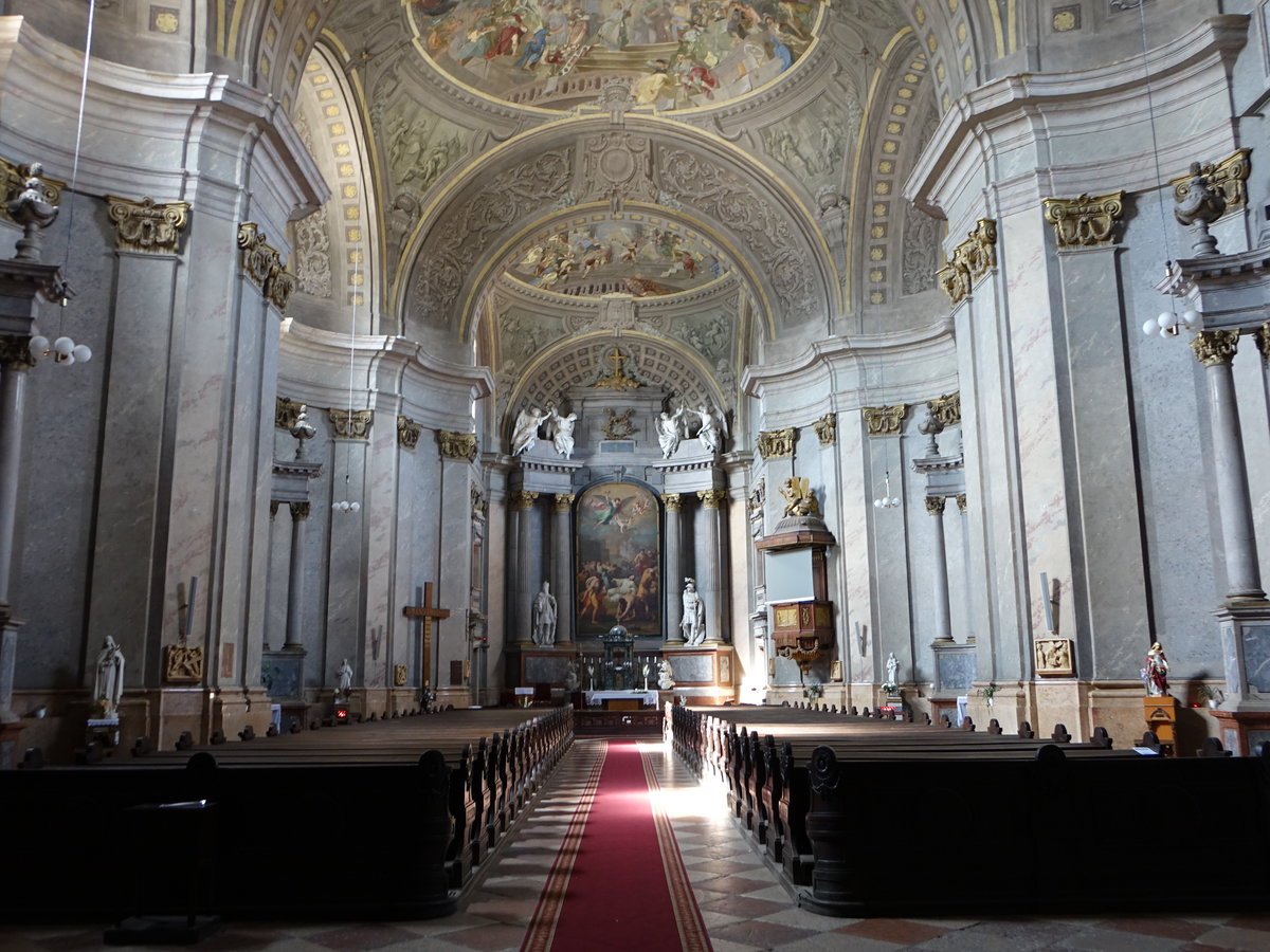 Papa, Innenraum der Pfarrkirche St. Stephan, Deckenfresken von Franz Anton Maulpertsch (27.08.2018)