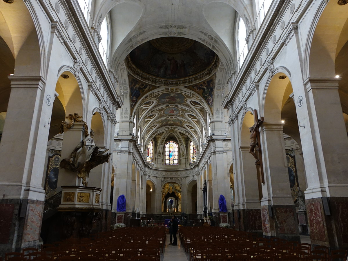 Paris, sptbarockes Mittelschiff der Pfarrkirche St. Roch (31.03.2018)