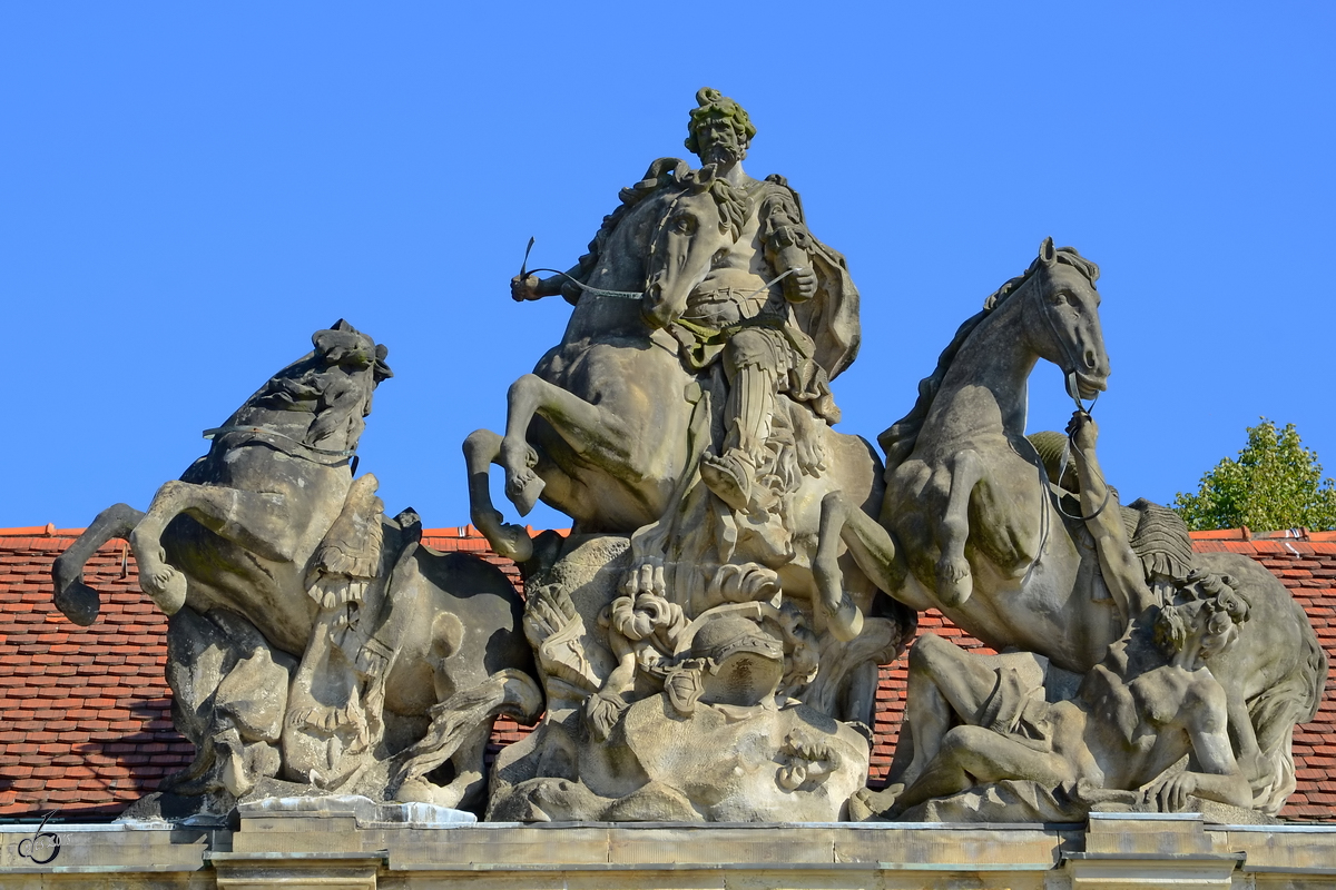 Pferdestatuen auf dem ehemaligen Marstall des Potsdamer Stadtschlosses, gesehen im September 2012.