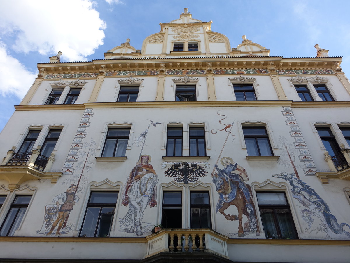 Pilsen, Gebude in der Bezrucova Strae in der Altstadt (26.06.2020)